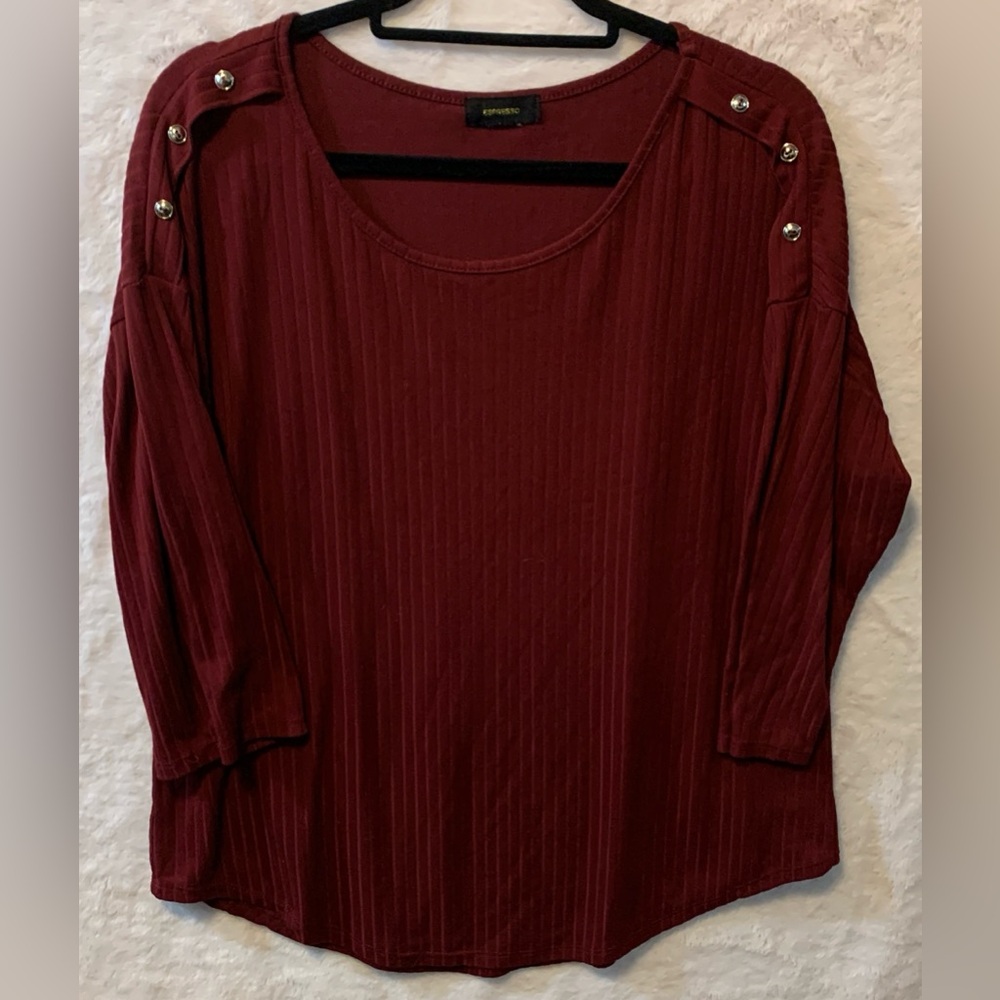 Espresso Ribbed Long Sleeve Top with Shoulder Buttons